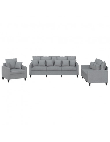 Set Divani 3 pz con Cuscini Grigio Chiaro in Tessuto