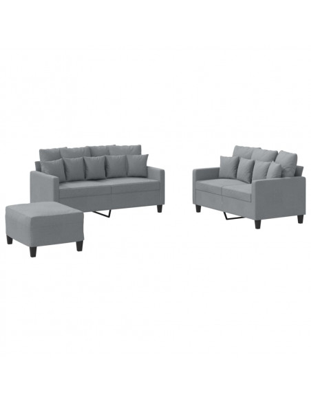 Set di Divani 3 pz con Cuscini Grigio Chiaro in Tessuto