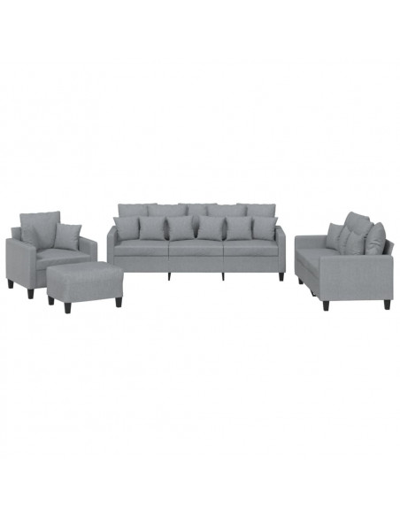 Set Divani 4 pz con Cuscini Grigio Chiaro in Tessuto