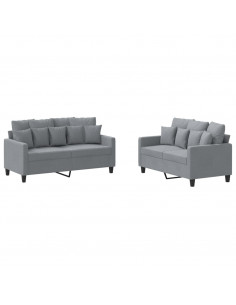 Set di Divani 2 pz con Cuscini Grigio Chiaro in Tessuto 2