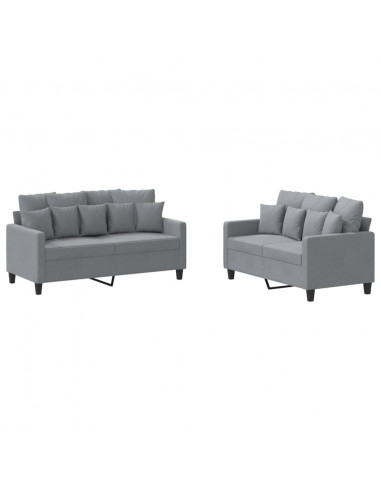 Set di Divani 2 pz con Cuscini Grigio Chiaro in Tessuto