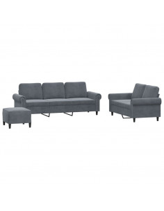 Set di Divani 3 pz con Cuscini Grigio Scuro in Velluto 2