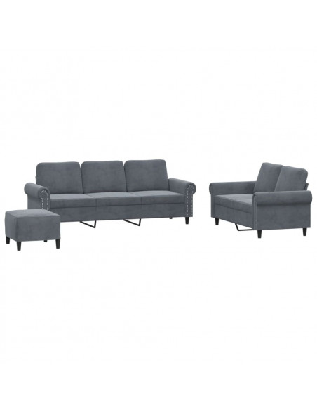 Set di Divani 3 pz con Cuscini Grigio Scuro in Velluto