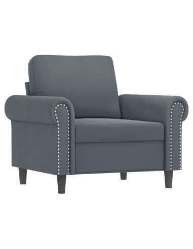 Set di Divani 3 pz con Cuscini Grigio Scuro in Velluto