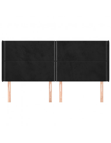 Testiera ad Orecchio Nera 203x16x118/128 cm in Velluto