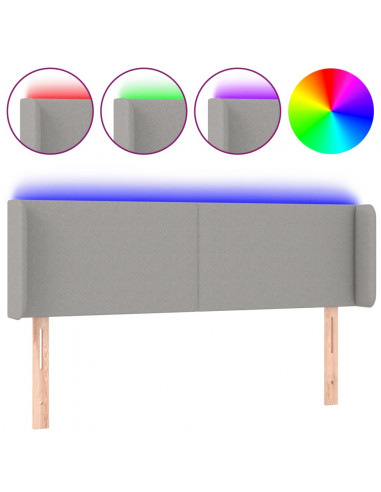 Testiera Grigio Chiaro a LED 147x16x78/88 cm in Tessuto