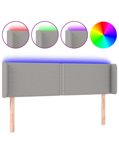 Testiera Grigio Chiaro a LED 147x16x78/88 cm in Tessuto