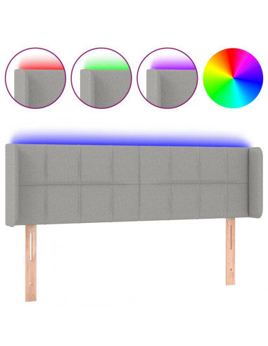 Testiera Grigio Chiaro a LED 147x16x78/88 cm in Tessuto