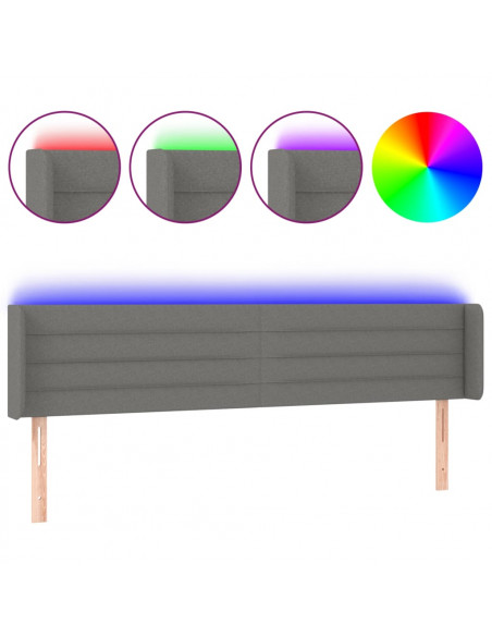 Testiera a LED Grigio Scuro 183x16x78/88 cm in Tessuto