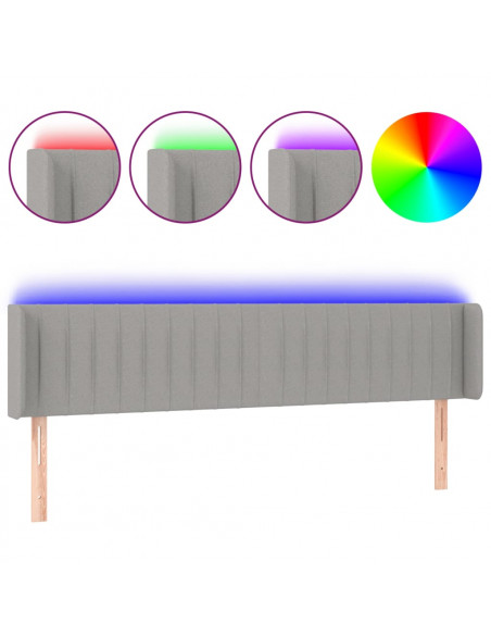 Testiera a LED Grigio Chiaro 203x16x78/88 cm in Tessuto