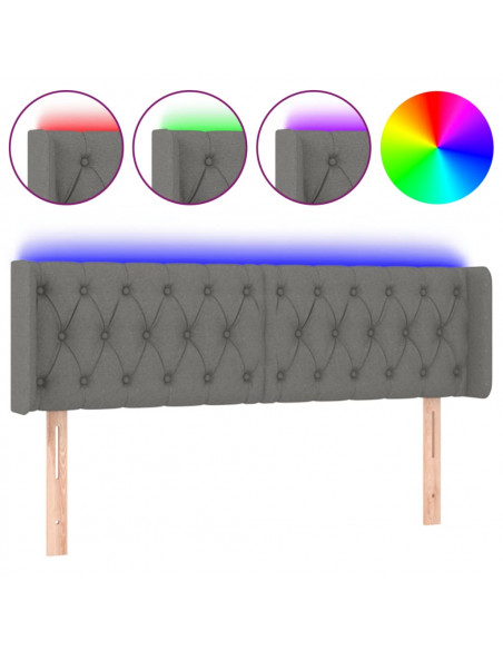Testiera a LED Grigio Scuro 147x16x78/88 cm in Tessuto