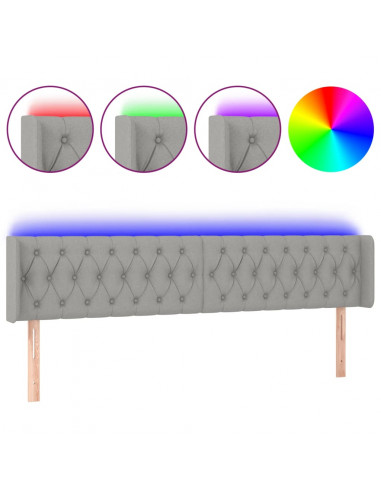 Testiera a LED Grigio Chiaro 183x16x78/88 cm in Tessuto