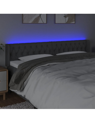 Testiera a LED Grigio Scuro 183x16x78/88 cm in Tessuto