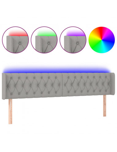 Testiera a LED Grigio Chiaro 203x16x78/88 cm in Tessuto