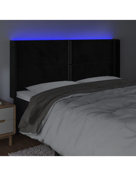 Testiera a LED Nera 203x16x118/128 cm in Velluto