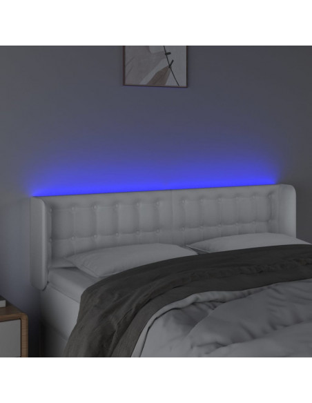 Testiera a LED Bianca 147x16x78/88 cm in Similpelle