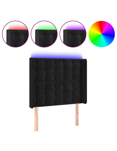 Testiera a LED nero 93x16x118/128 cm in Velluto