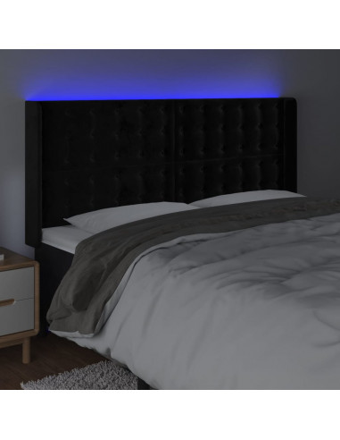 Testiera a LED Nera 163x16x118/128 cm in Velluto