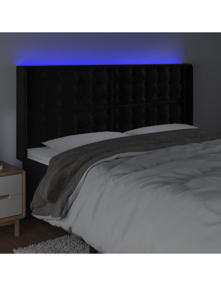Testiera a LED Nera 163x16x118/128 cm in Velluto