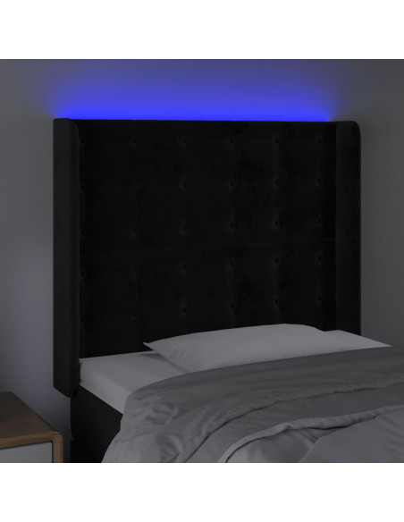 Testiera a LED Nera 83x16x118/128 cm in Velluto