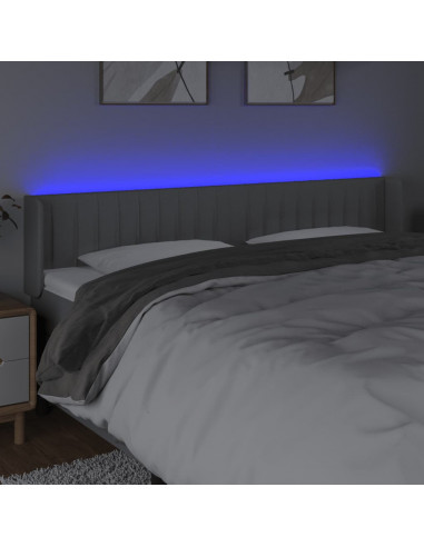 Testiera a LED Grigio Chiaro 183x16x78/88 cm in Tessuto