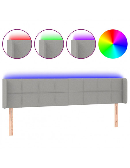 Testiera a LED Grigio Chiaro 183x16x78/88 cm in Tessuto