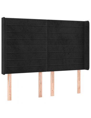 Testiera ad Orecchio Nera 147x16x118/128 cm in Velluto