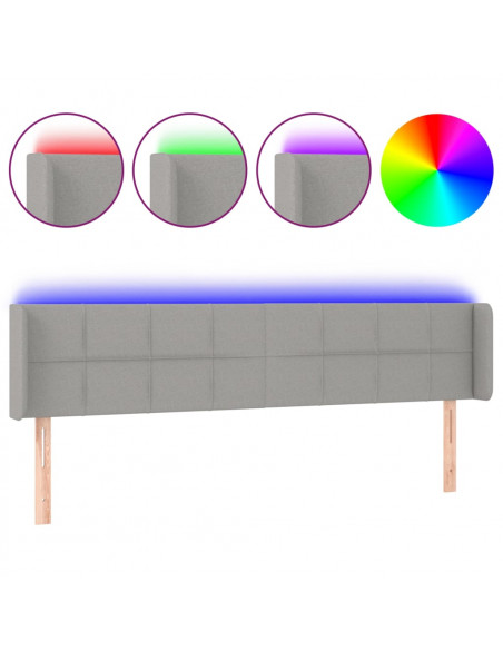 Testiera a LED Grigio Chiaro 203x16x78/88 cm in Tessuto