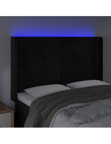 Testiera a LED Nera 147x16x118/128 cm in Velluto