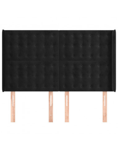 Testiera ad Orecchio Nera 147x16x118/128 cm in Velluto