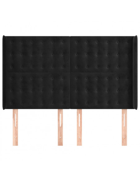 Testiera ad Orecchio Nera 147x16x118/128 cm in Velluto