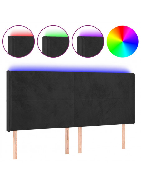 Testiera a LED Nera 163x16x118/128 cm in Velluto
