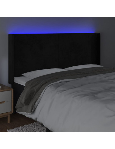 Testiera a LED Nera 163x16x118/128 cm in Velluto