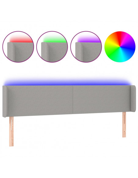 Testiera a LED Grigio Chiaro 163x16x78/88 cm in Tessuto