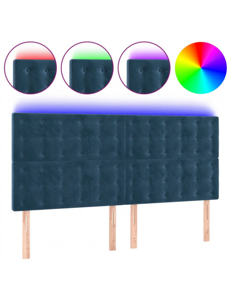 Testiera a LED Blu Scuro 200x5x118/128 cm in Velluto