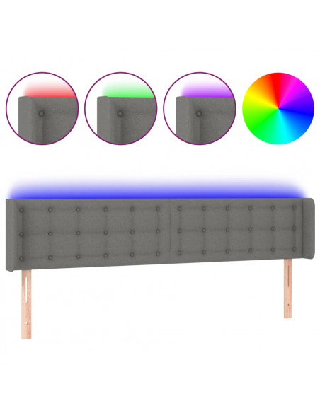 Testiera a LED Grigio Scuro 183x16x78/88 cm in Tessuto