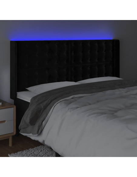 Testiera a LED Nera 203x16x118/128 cm in Velluto