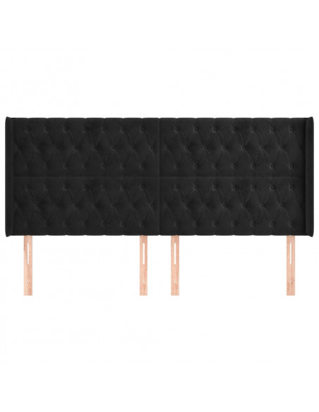 Testiera ad Orecchio Nera 183x16x118/128 cm in Velluto