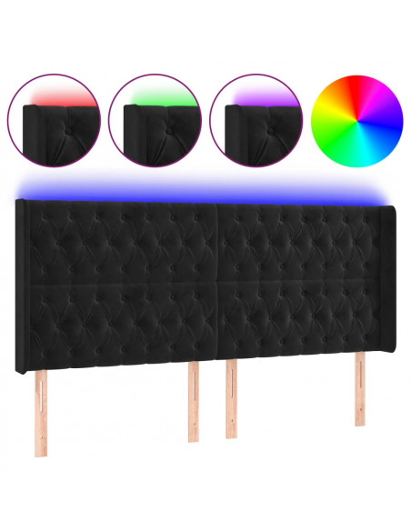 Testiera a LED Nera 203x16x118/128 cm in Velluto