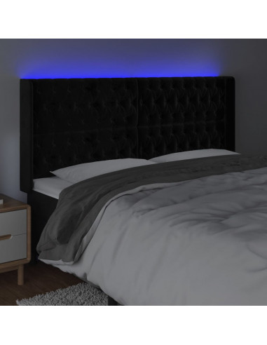 Testiera a LED Nera 203x16x118/128 cm in Velluto