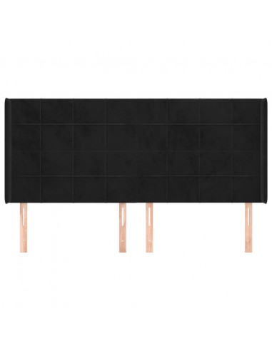 Testiera ad Orecchio Nera 203x16x118/128 cm in Velluto