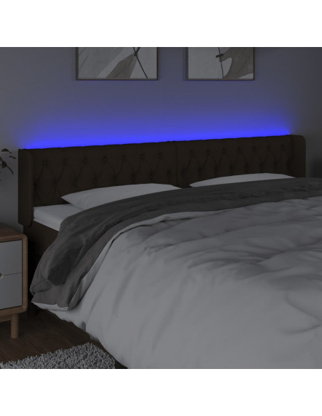 Testiera a LED Marrone Scuro 183x16x78/88 cm in Tessuto