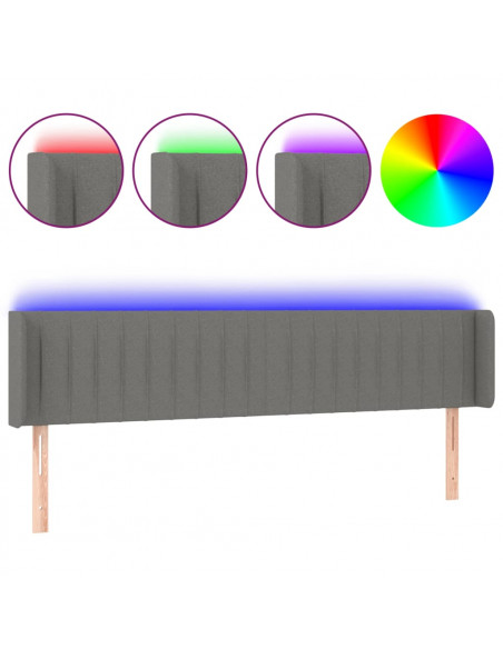 Testiera a LED Grigio Scuro 163x16x78/88 cm in Tessuto