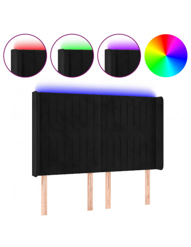 Testiera a LED Nera 147x16x118/128 cm in Velluto