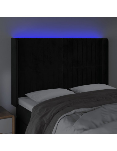 Testiera a LED Nera 147x16x118/128 cm in Velluto