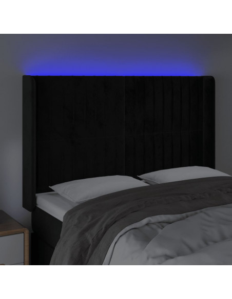 Testiera a LED Nera 147x16x118/128 cm in Velluto