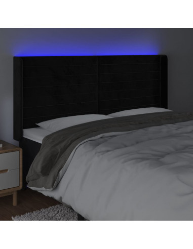 Testiera a LED Nera 183x16x118/128 cm in Velluto