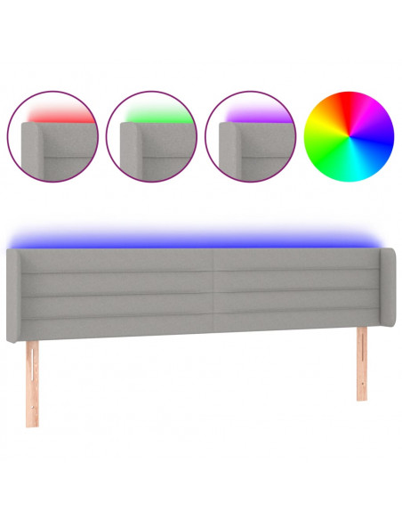 Testiera a LED Grigio Chiaro 183x16x78/88 cm in Tessuto