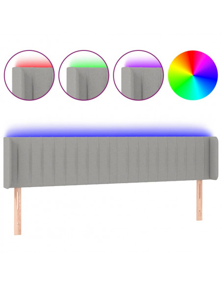 Testiera a LED Grigio Chiaro 163x16x78/88 cm in Tessuto