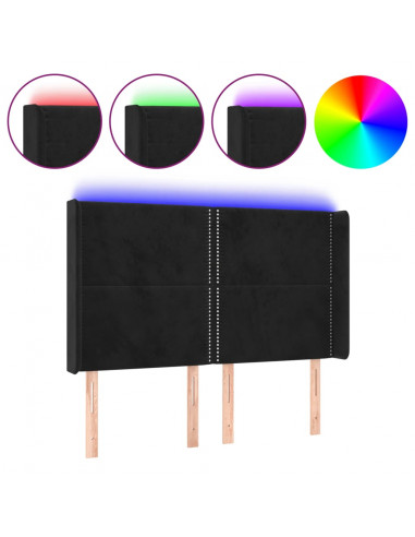 Testiera a LED Nera 147x16x118/128 cm in Velluto